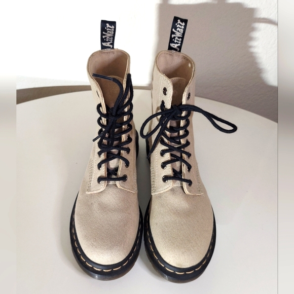 Dr. Martens Page Mix Beige Canvas Lace Up Boots - Picture 4 of 16